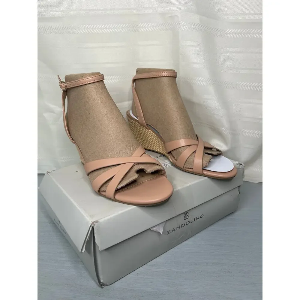 Bandolino Adler Crisscross Ankle Strap Wedge Sandals Natural Size 8M